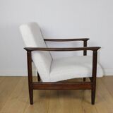 Fauteuil GFM-142, design Edmund Homa des années 70, boucle blanc ivoire - 2 pièces disponibles - bois foncé