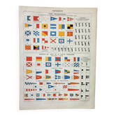 Gravure ancienne 1898, Navigation, marine, pavillon • Lithographie originale et vintage