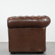 Brown cowhide leather Chesterfield club armchair in English style
