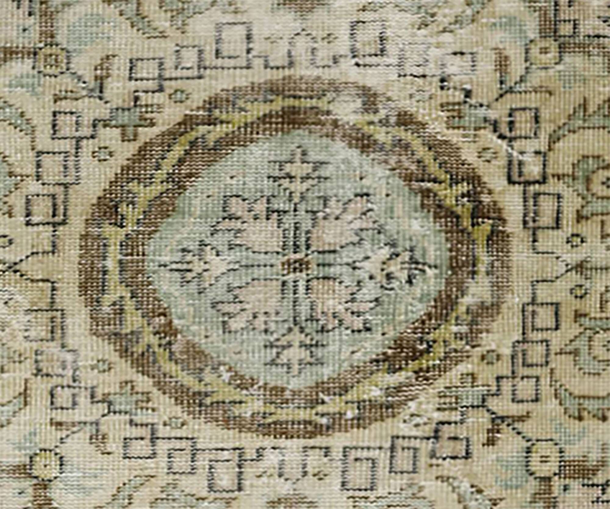 Vintage Turkish Carpet Medallion Beige Green 314 x 188 cm