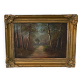 Peinture ancienne paysage sous bois signé.
