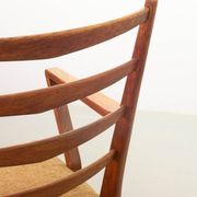 Cees Braakman Dutch Design Wooden Ladder Arm Chairs & Caramel Bouclé Fabric