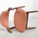 4 Wenge Cowhorn Tijsseling Dining Chairs with Stone Red Fabric, Hulmefa 60s