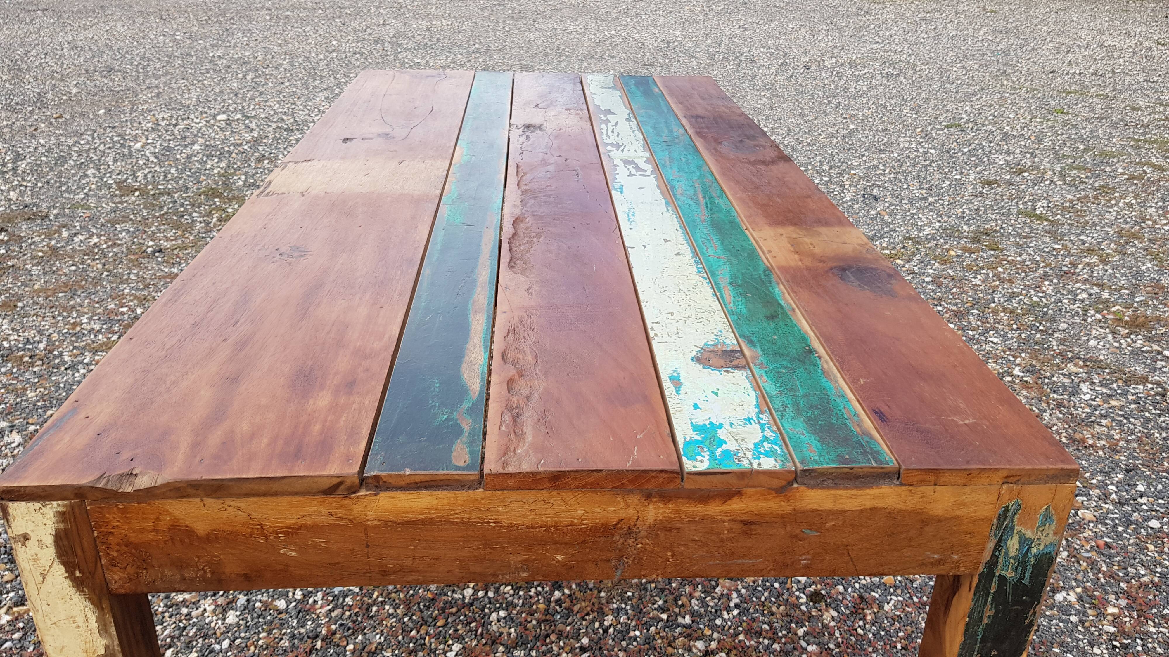 Polychrome teak dining table for 8 to 10 people