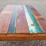 Polychrome teak dining table for 8 to 10 people