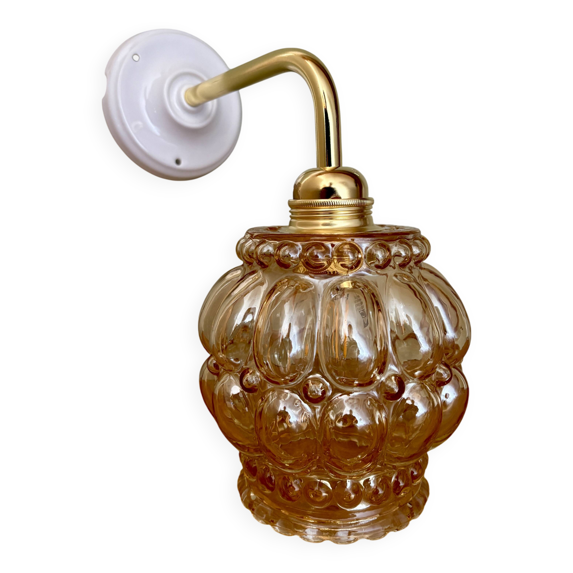 Vintage globe angled wall light in bubbled glass
