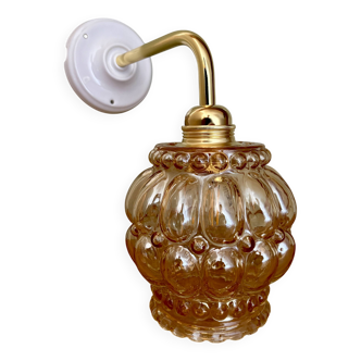 Vintage globe angled wall light in bubbled glass