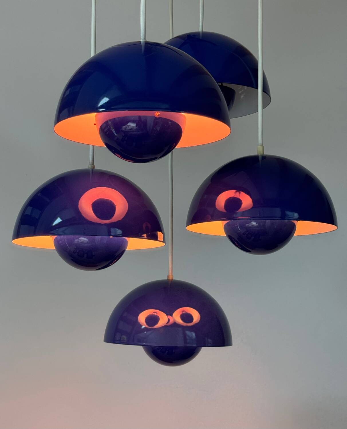 5 Blue Flower Pots by Verner Panton produced by Louis Poulsen