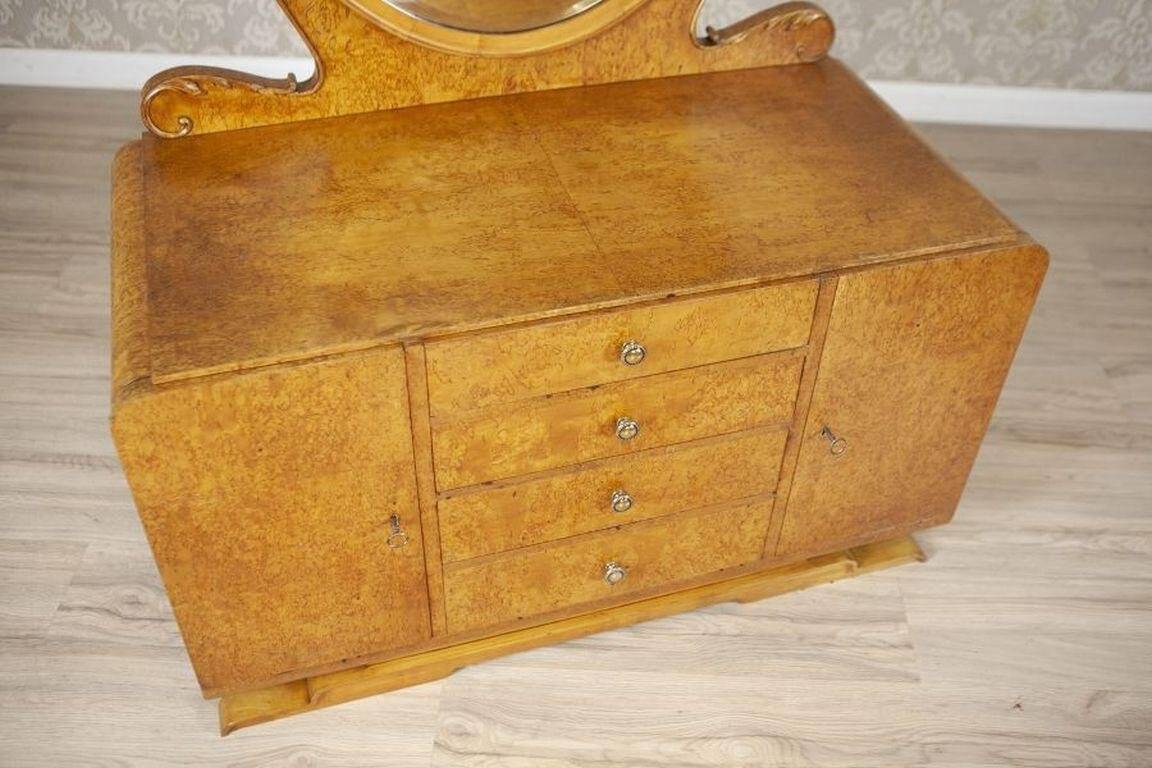 Early 20th Century Vanity Veneered with Karelian Birch with Oval Mirror, 1950s