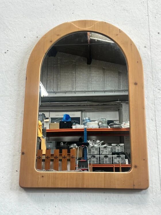 Vintage Large Pine Wooden Mirror, Sweden 1970's