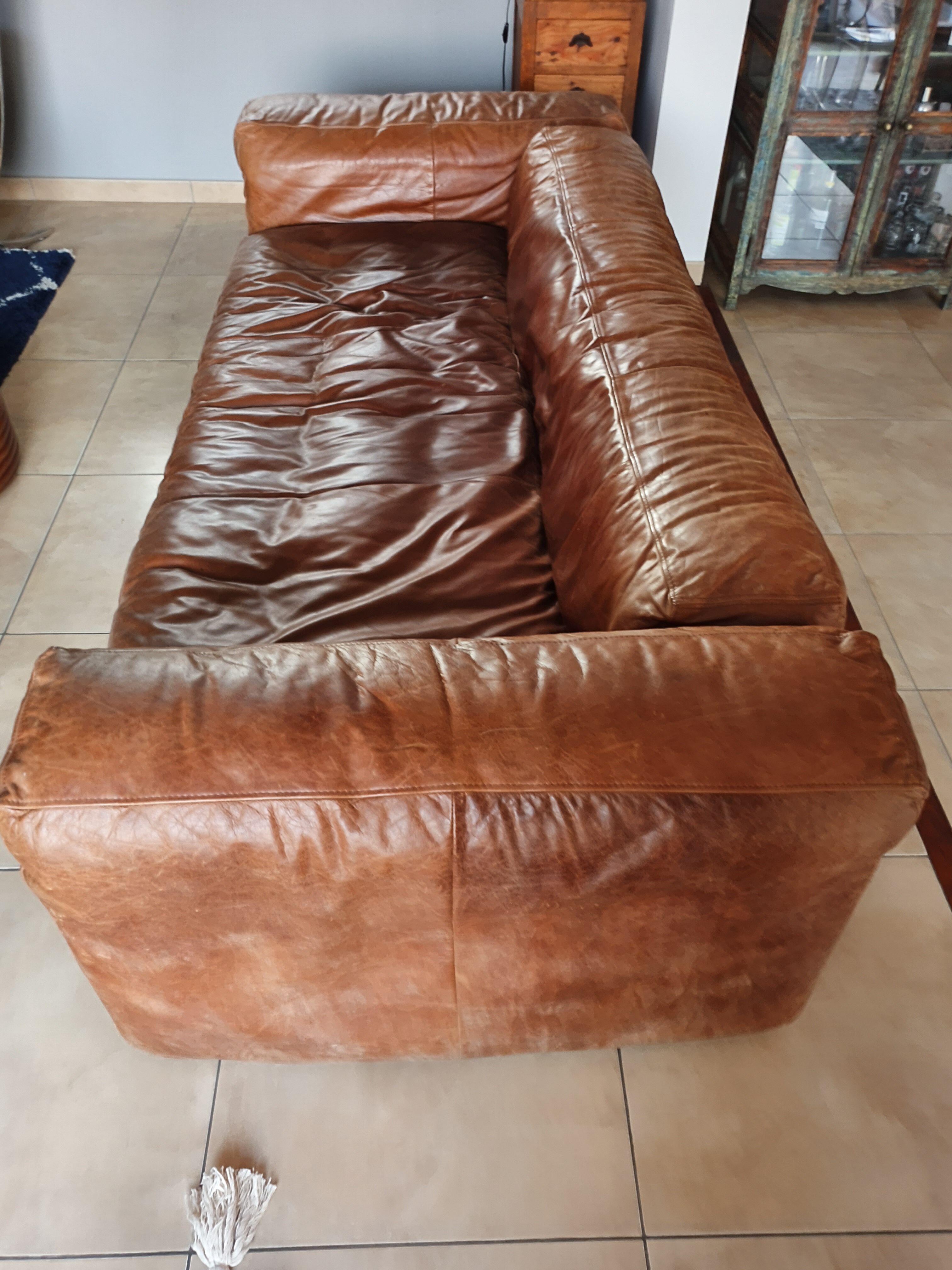 Vintage brown aged leather sofa