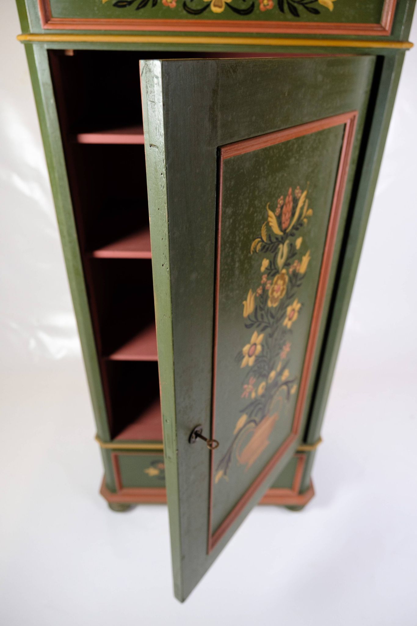 Antique Cabinet Hand Painted With Floral Decorations From 1890s