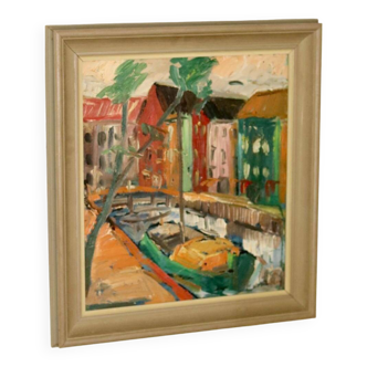 Original Mid-Century Oil on Panel" Holland" by Louis Zelig- Vintage and Framed