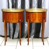 Pair of louis xv/louis xvi transition style marquetry bedside or living room tables