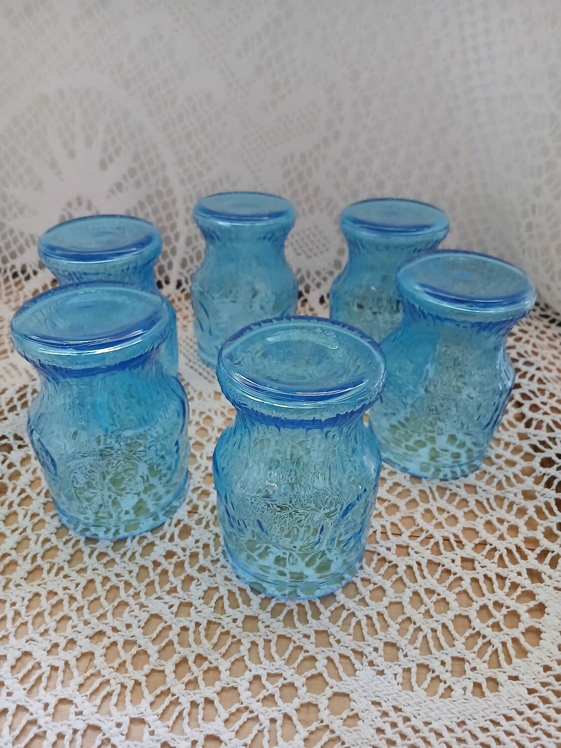 6 antique blue glass glasses