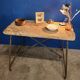 Vintage workbench circa 1930, folding metal leg.
