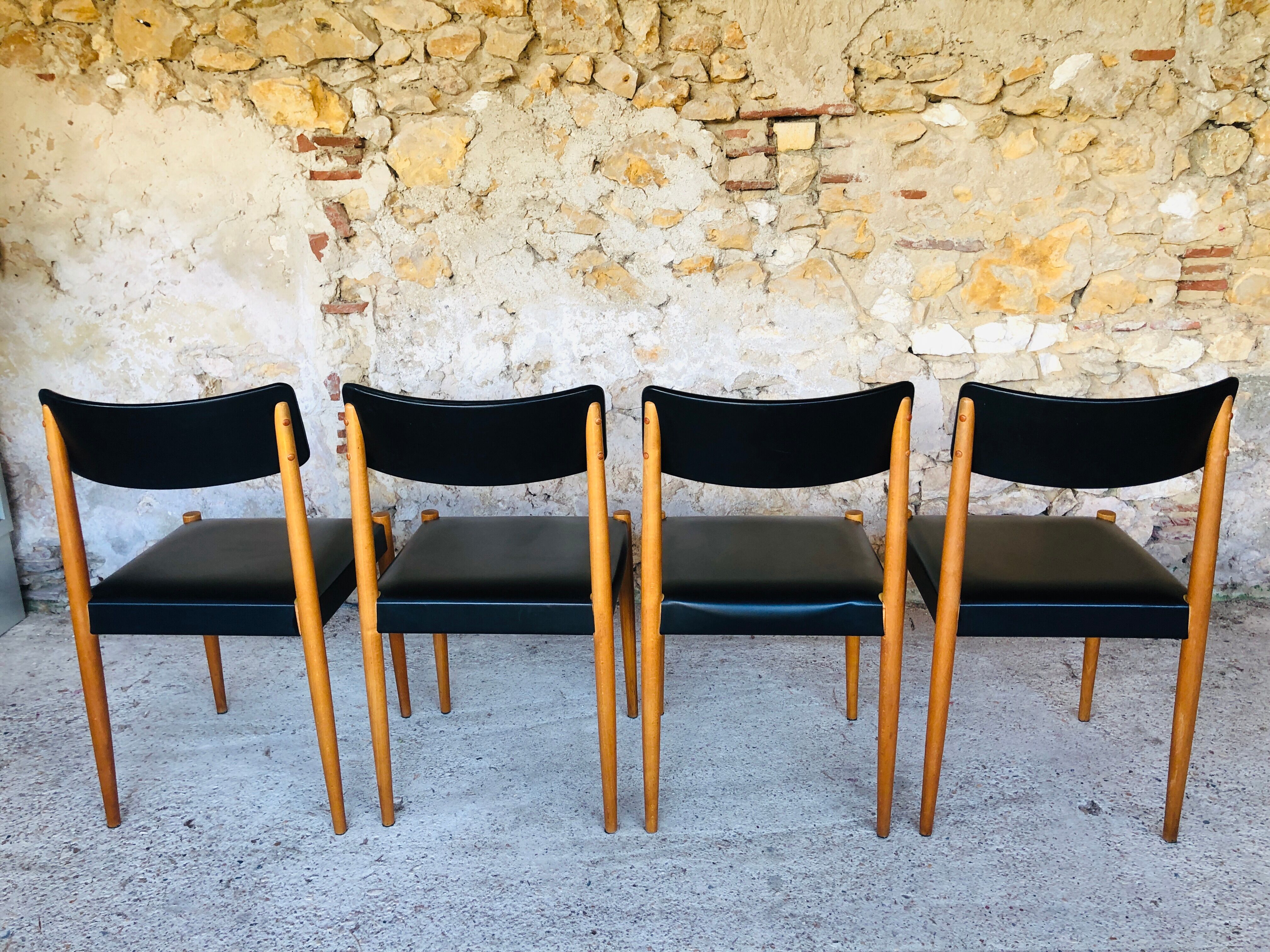 Set of 4 Scandinavian style dining chairs, circa 60