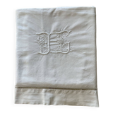 Drap ancien coton blanc brodé main