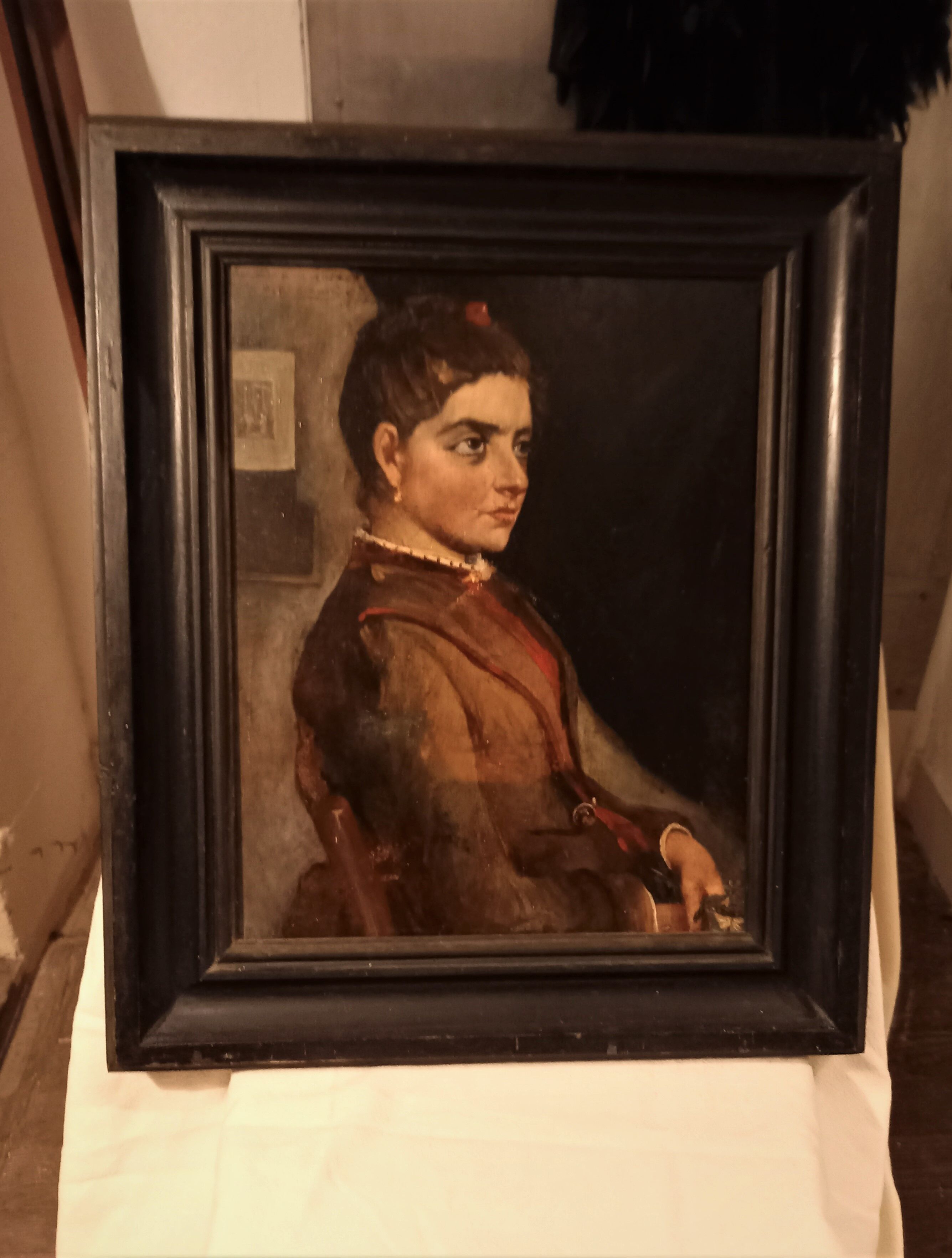 Old portrait, oil on canvas, portrait of a woman, late nineteenth century