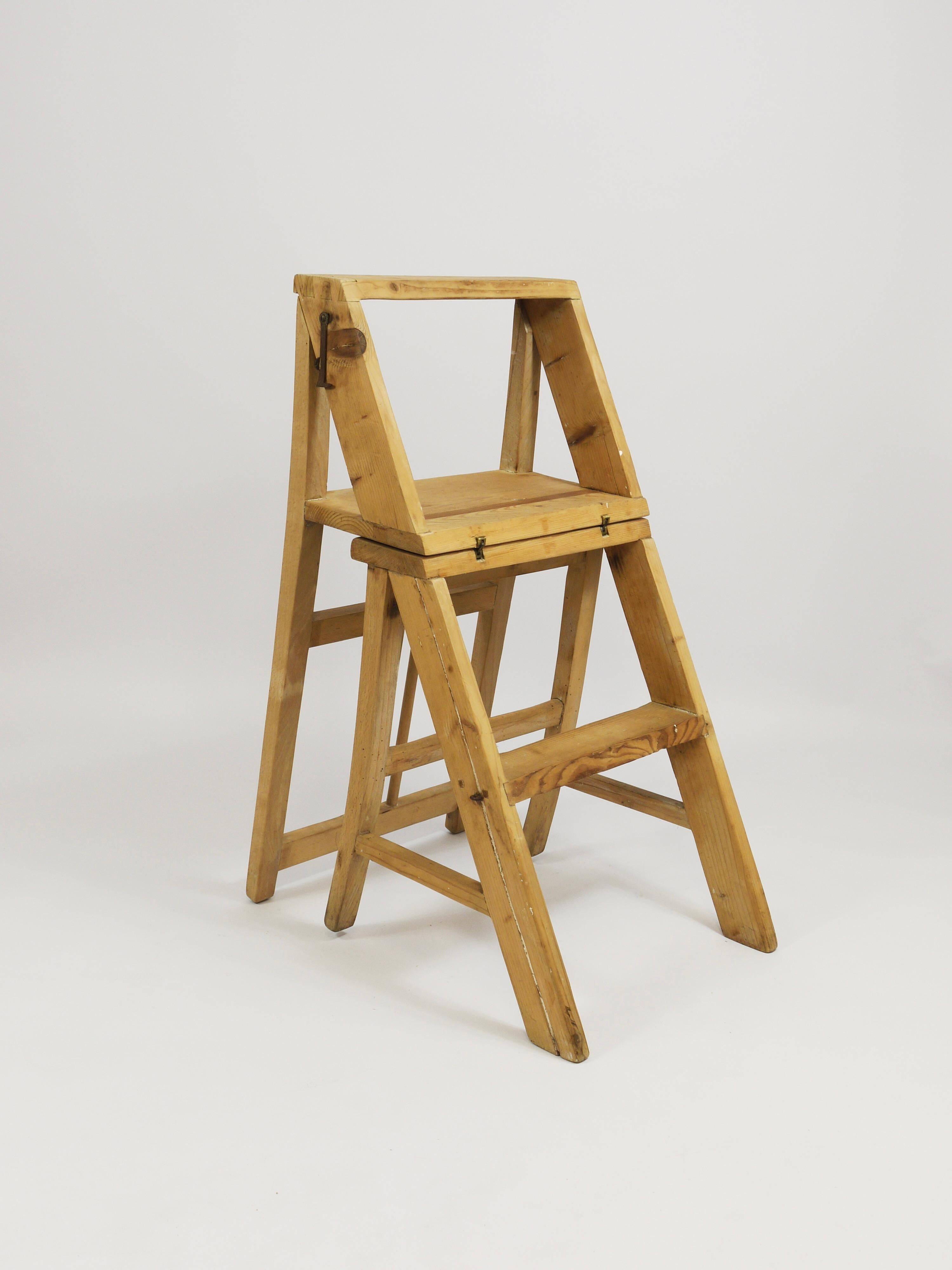 Folding metamorphic library ladder, Arts & Crafts, Vienna, 1900s