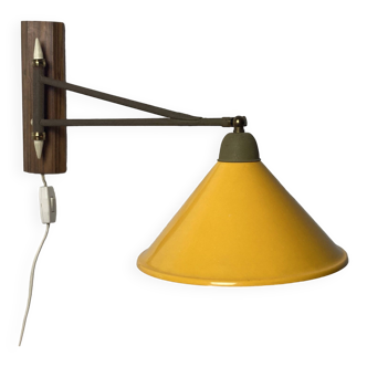 teak and metal midcentury swing arm wall lamp, Dutch 1960s