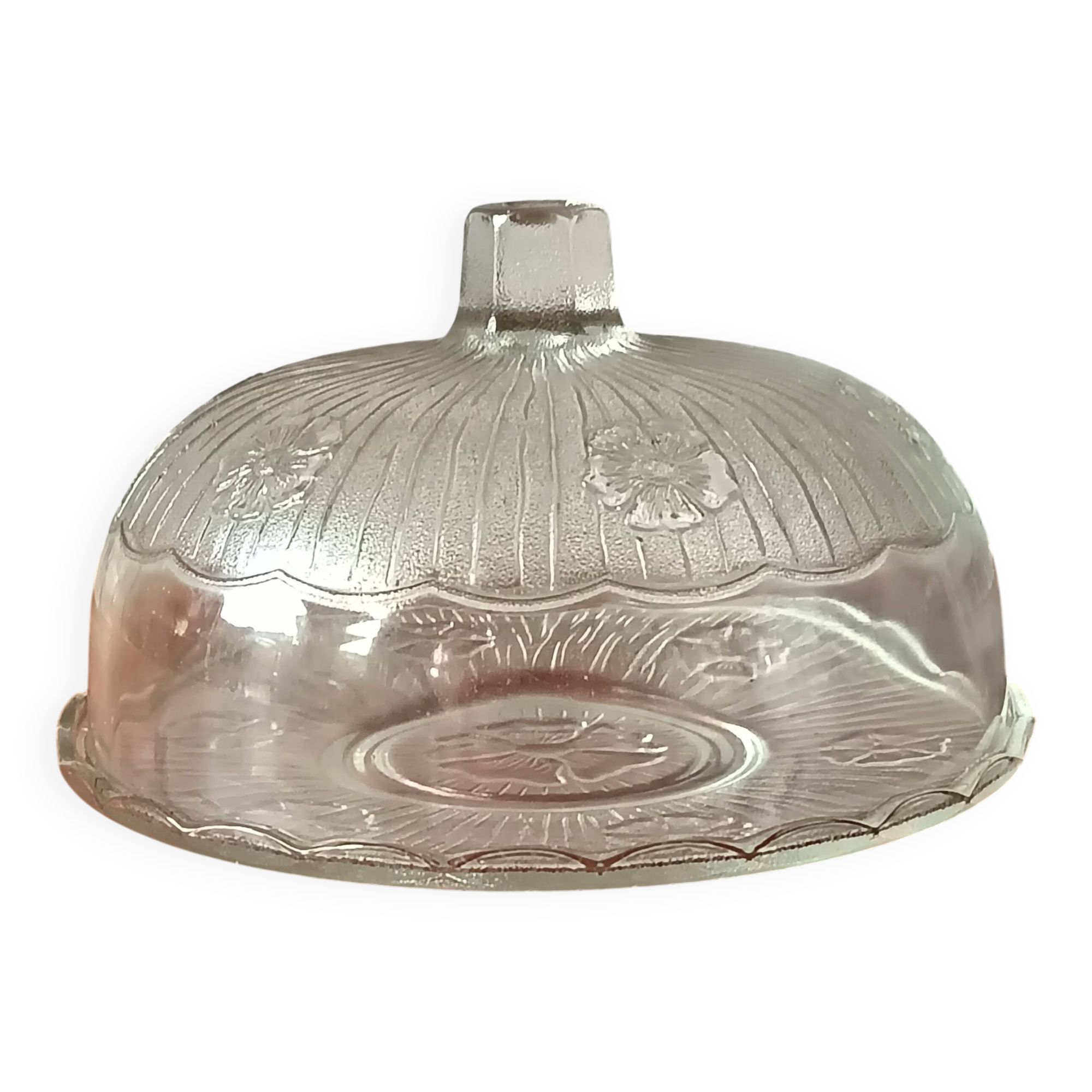Cloche à fromage et son plateau, plat en verre transparent avec cloche,1960