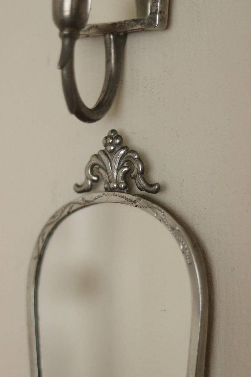 Pair Of Mid Century Swedish Pewter Sconces With Mirror By Svenskt Tenn