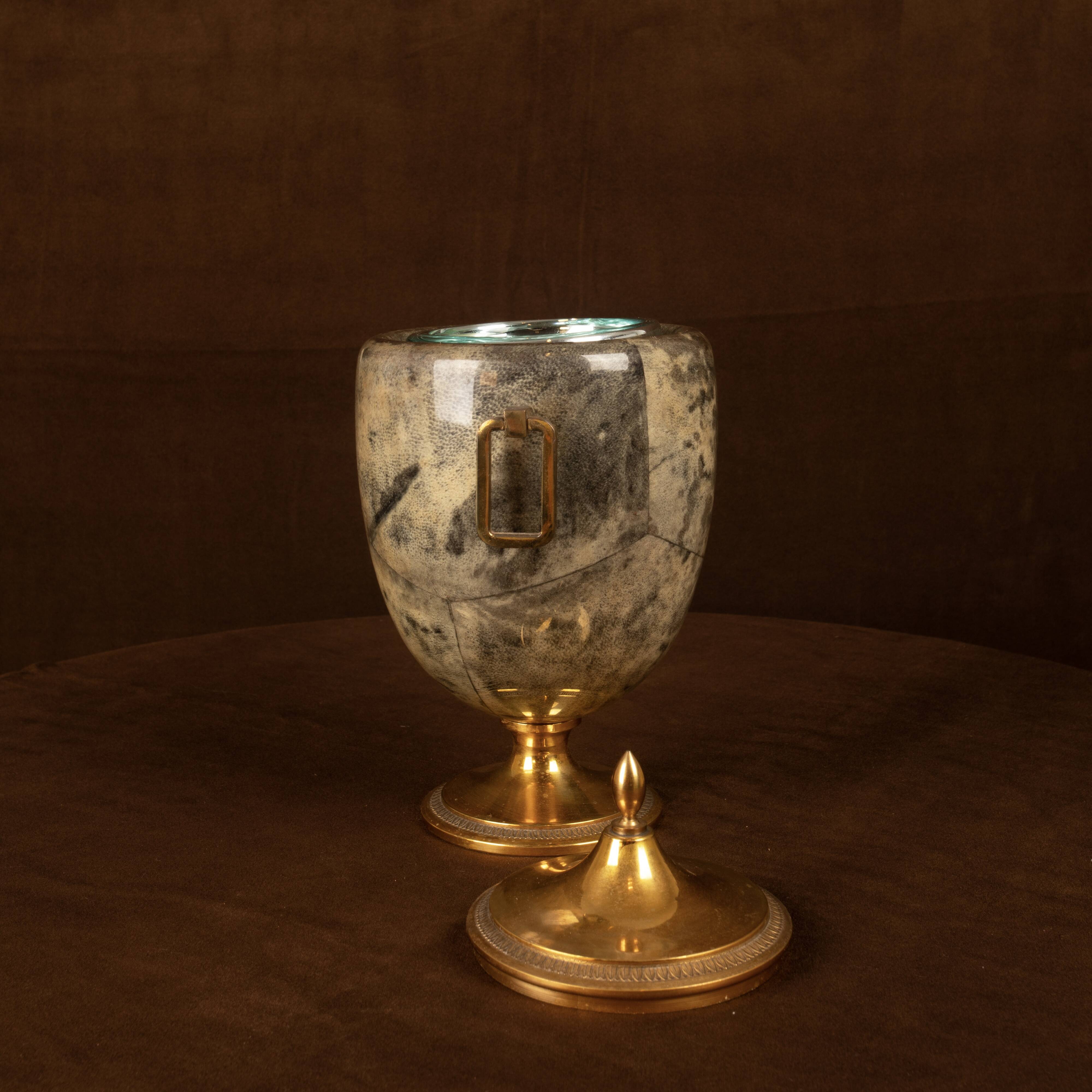 Macabo Grey Parchment & Brass Thermos Glacette, Cusano Milanino, Italy 1950