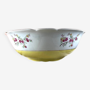 Vintage yellow salad bowl with flower KG Luneville