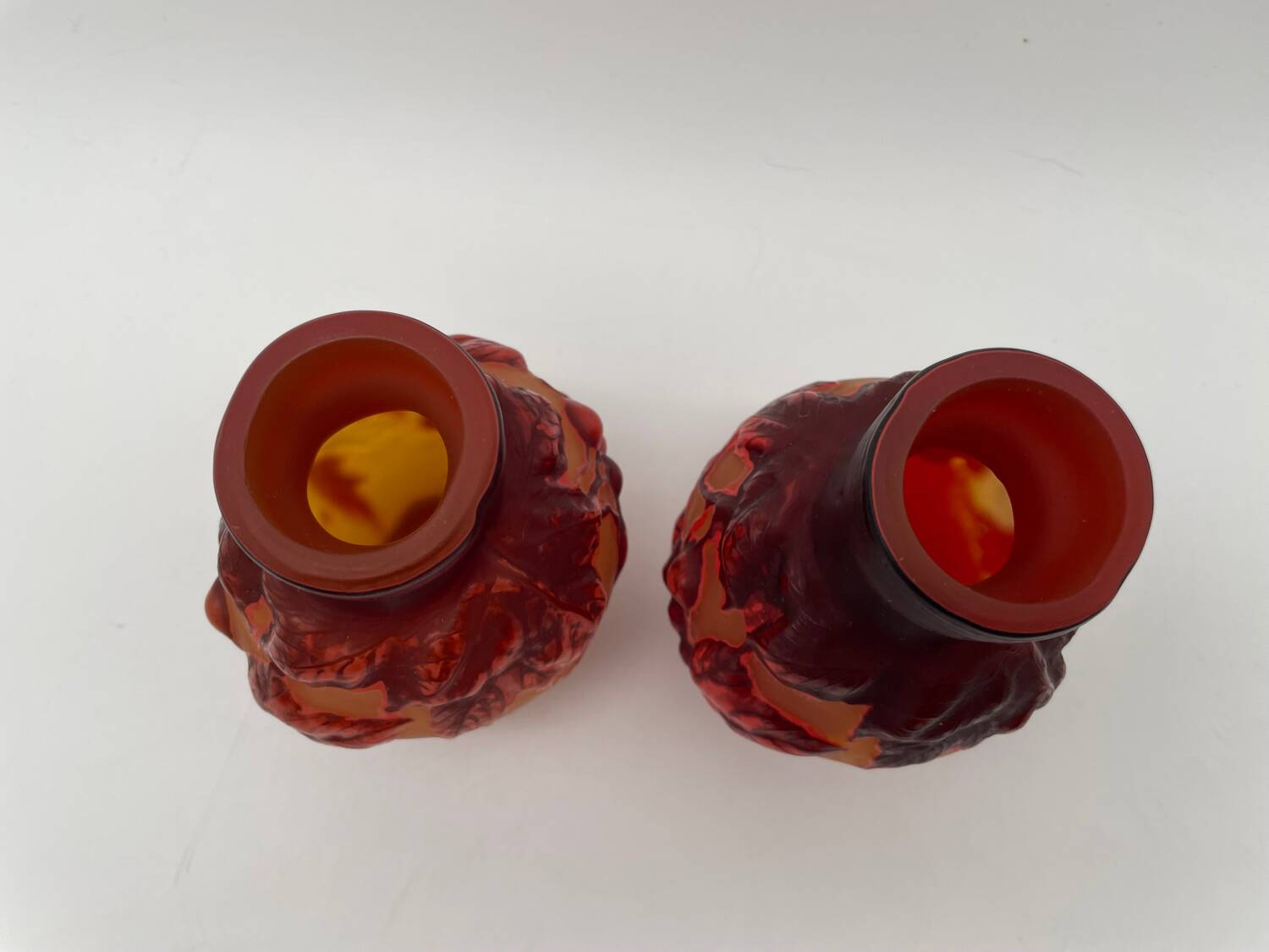 Paire de vases Tip Emile Gallé, pate de verre