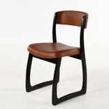 Set of 4 vintage wood and skai sled chairs