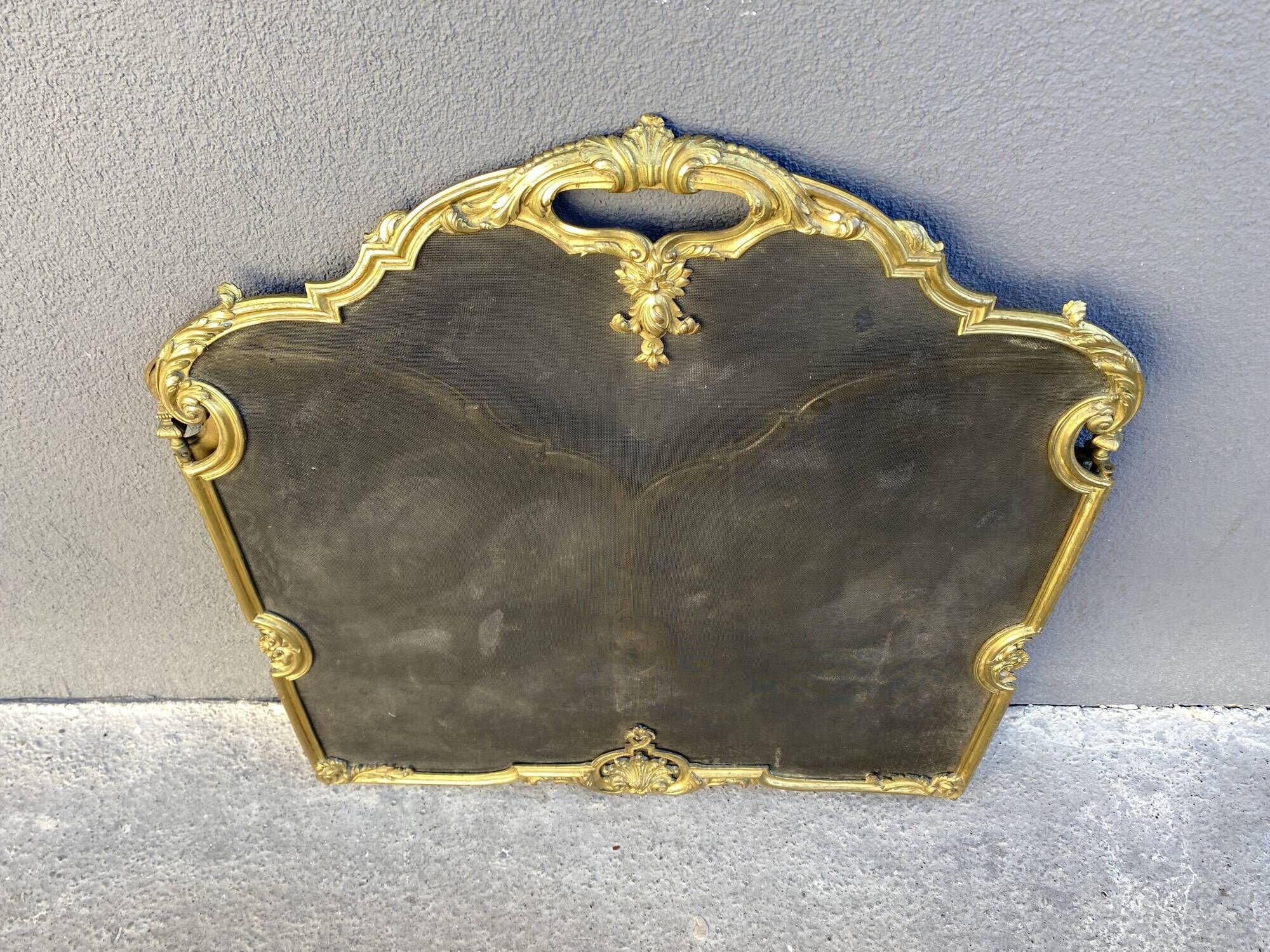 19th century fireplace fire guard by Bouhon Frères in bronze, French spark guard 1880