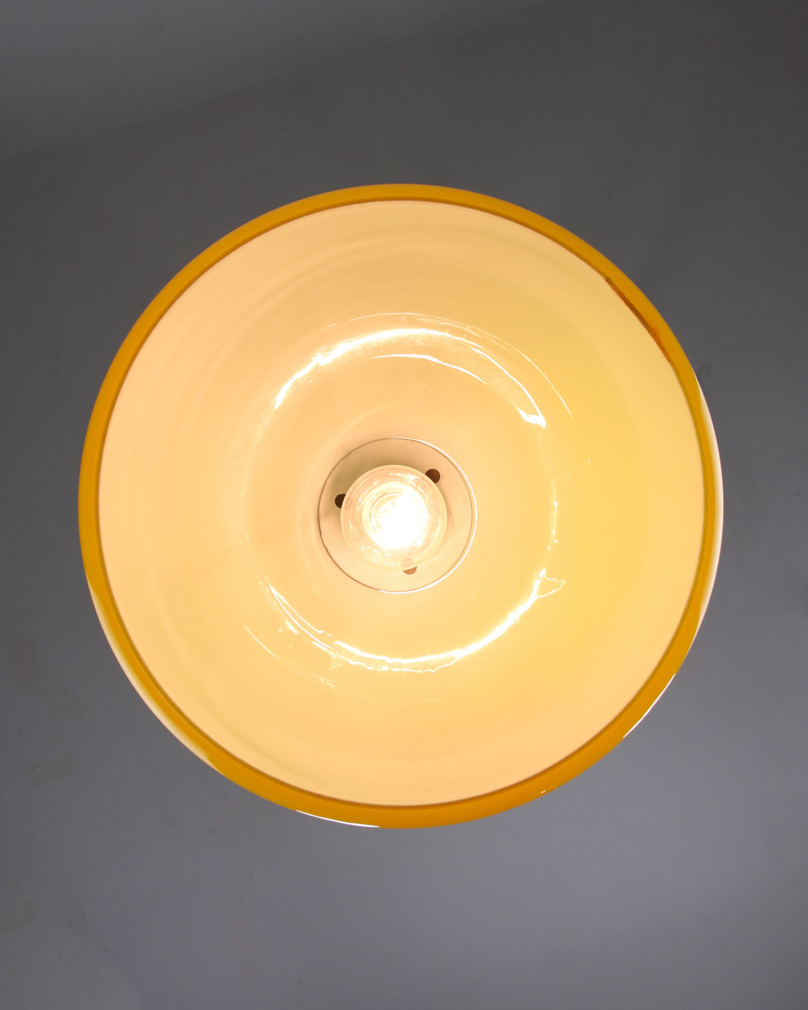 Mid-century Yellow Glass & Brass Pendant Lamp