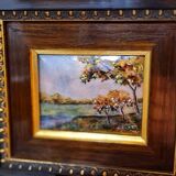 Original enamel painting, framed, signed EJ Guitard