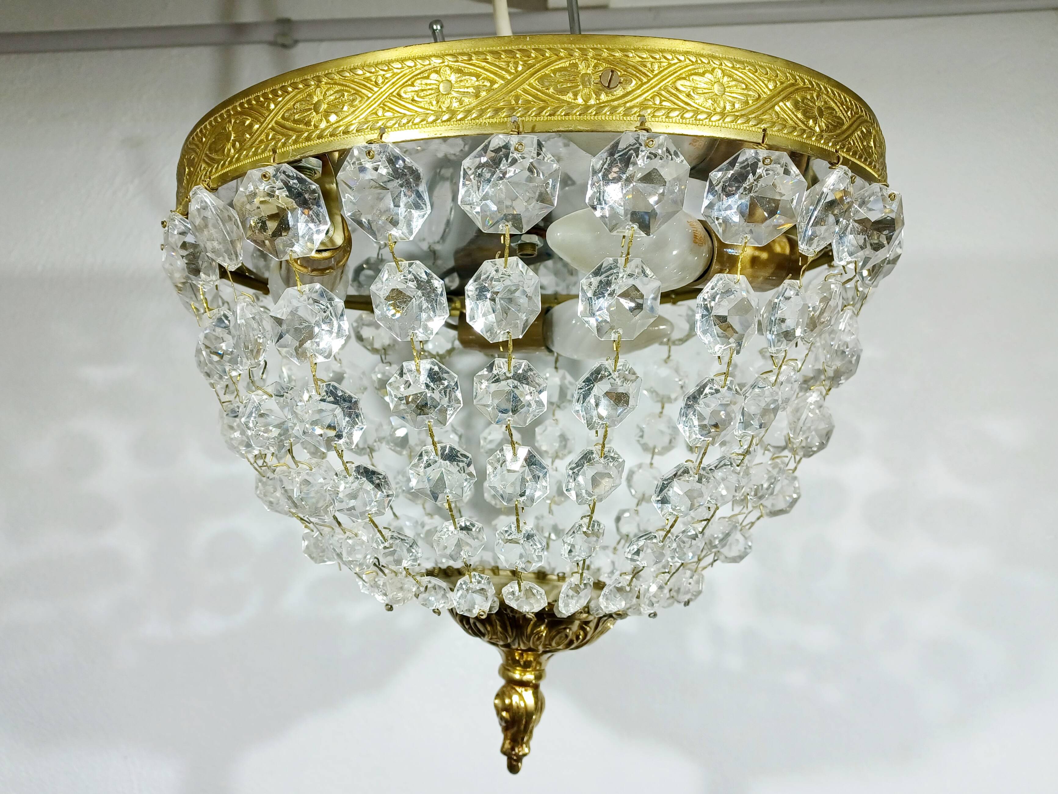 Plafonnier 3 lumières bronze et cristal