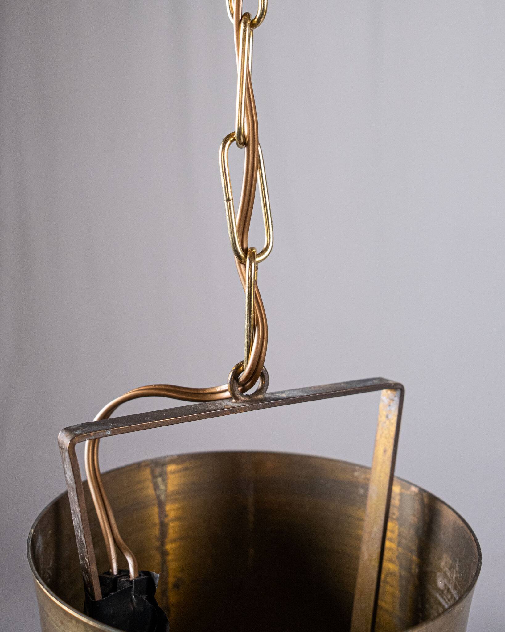 Pair of brass pendants, hourglass shape, 1960s