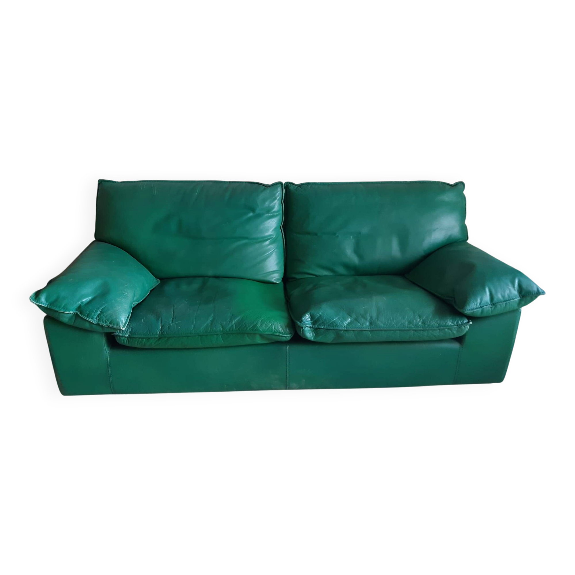 Sofa set and a green leather armchair - 1990s style - Duvivier brand