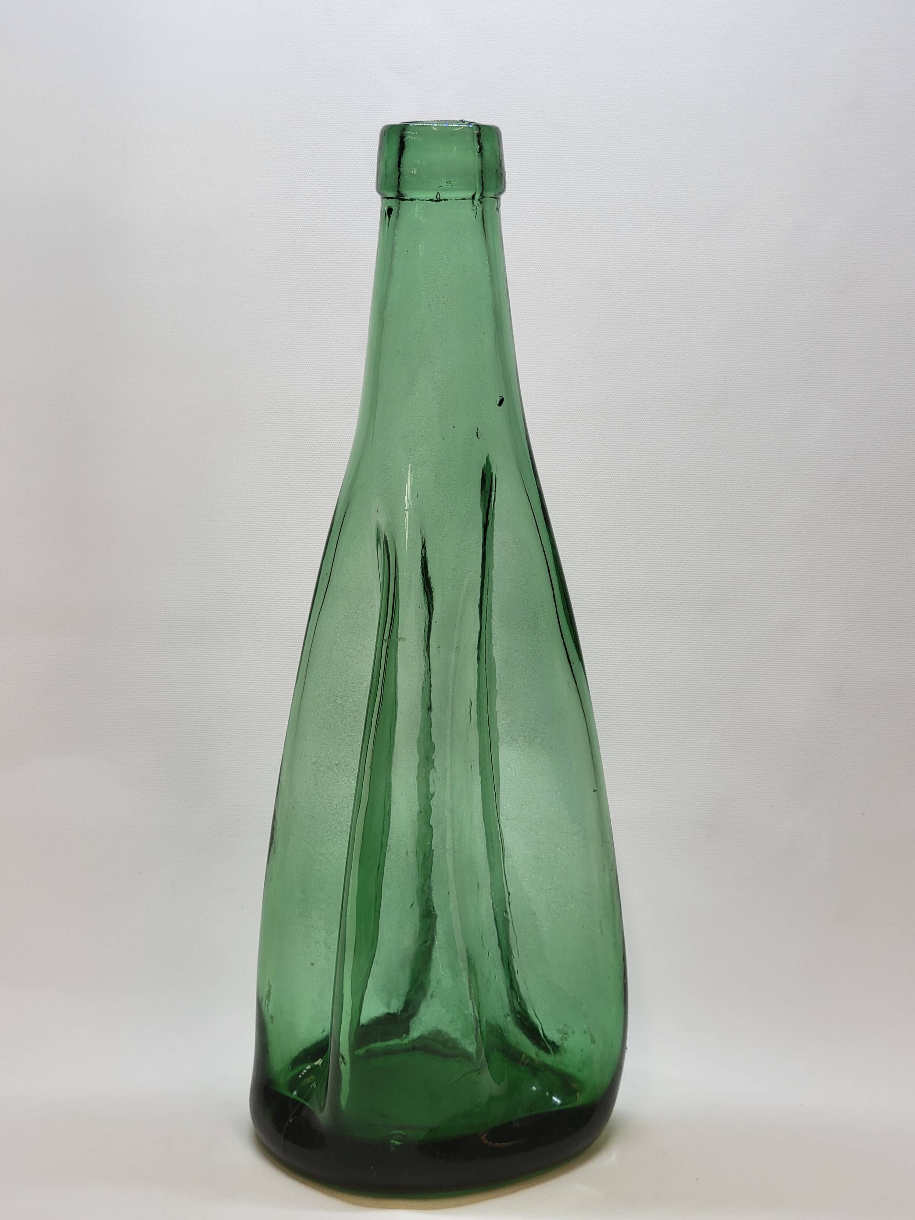 Old Large Pressed Molded Green Crushed Distorted Glass Bottle