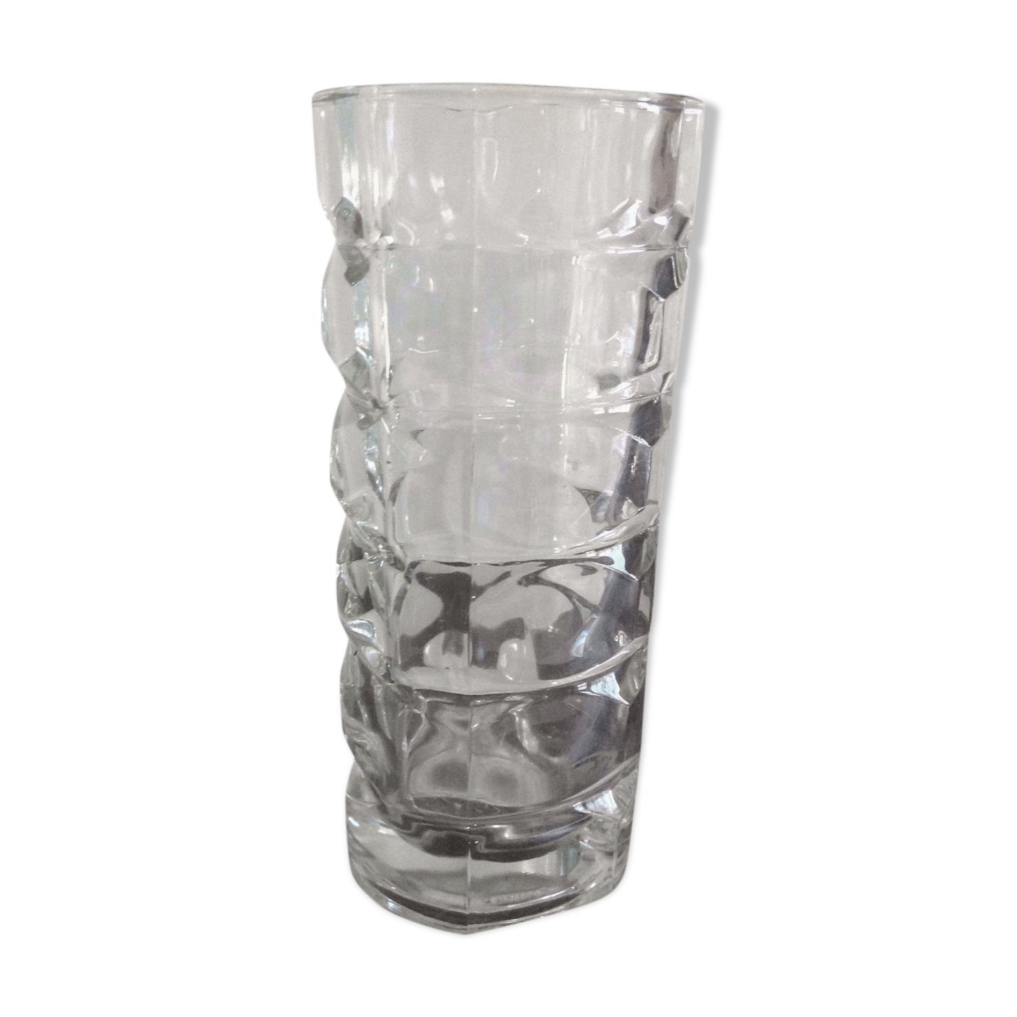 Structured glass faceted vase vintage 70s