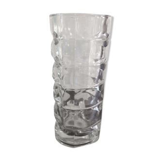 Structured glass faceted vase vintage 70s