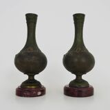 Auguste moreau 1834-1917 pair of signed 19th century vases with bird and insect decoration