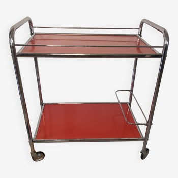 Serving, vintage chrome and red trolley