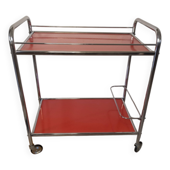 Serving, vintage chrome and red trolley