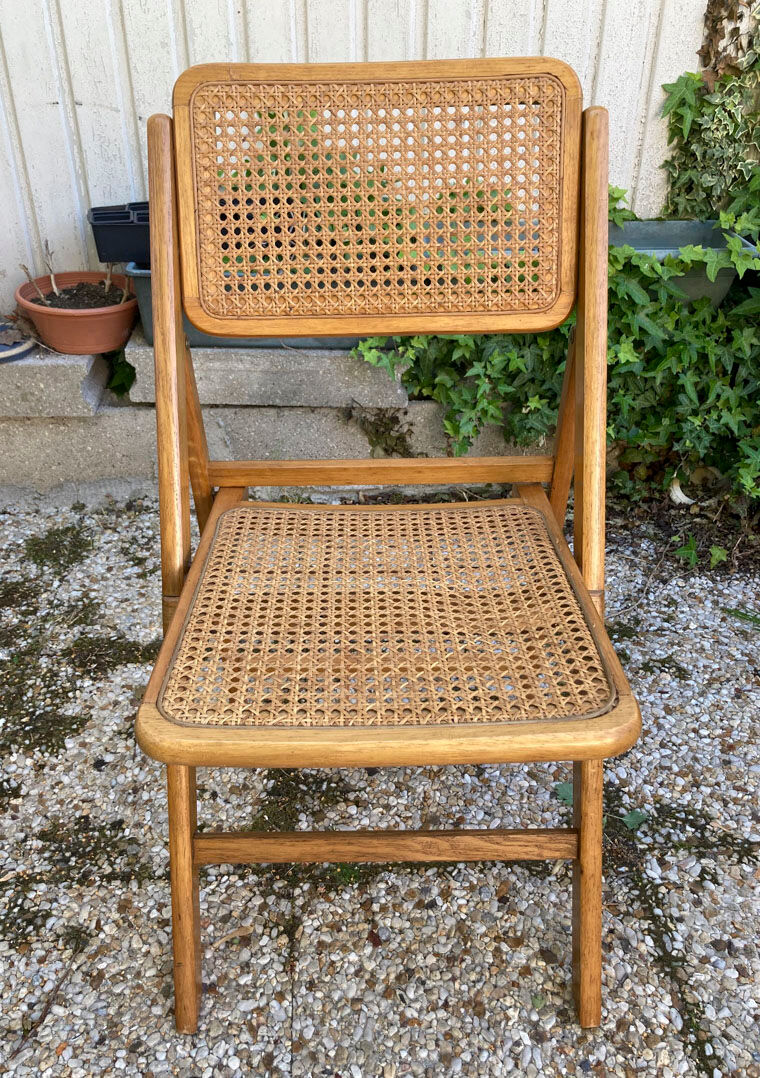 Lot de 3 chaises pliantes en bois et cannage