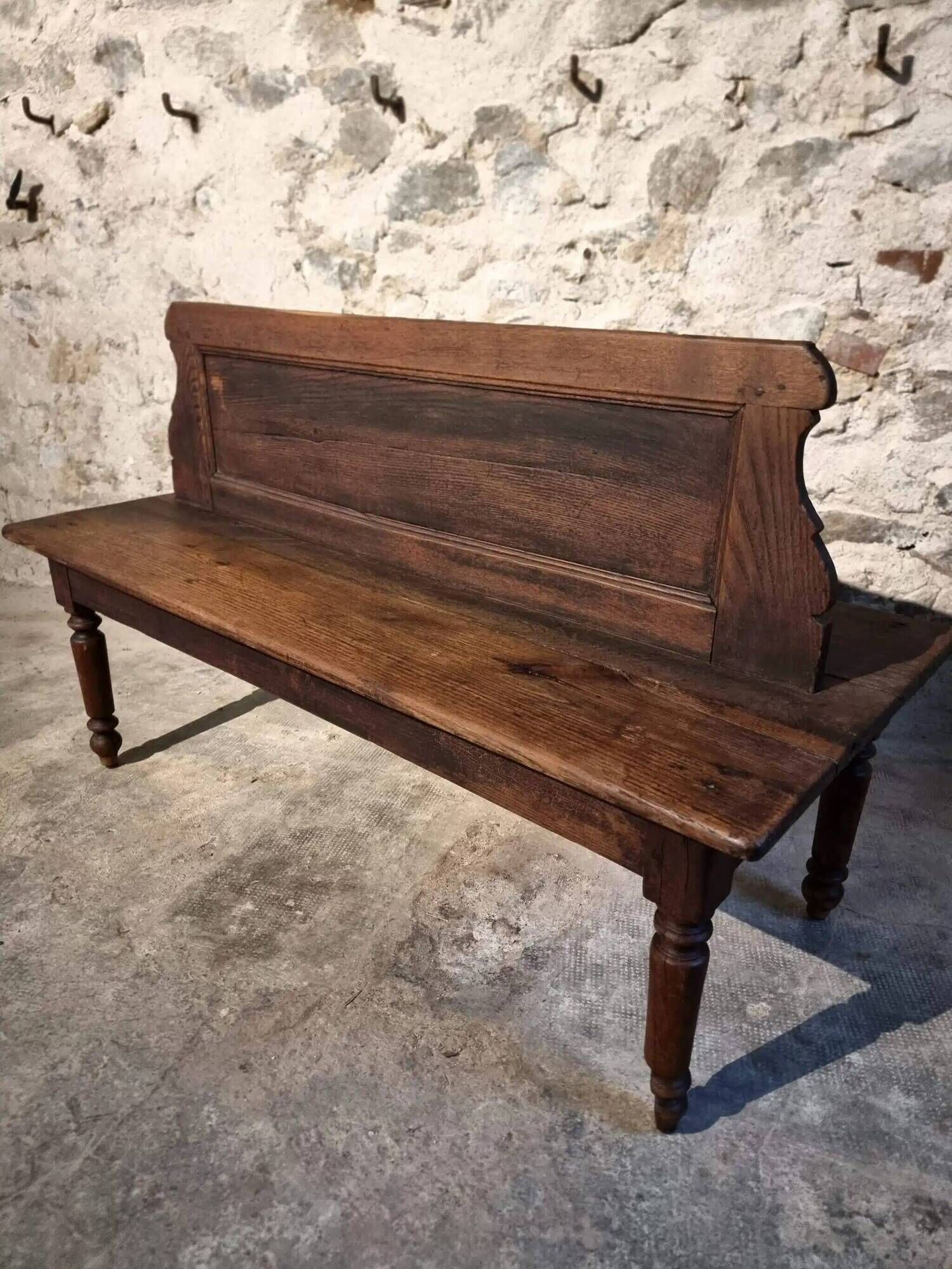 Antique French oak station bench – double-sided, 19th century (140 x 61 x 86 cm)