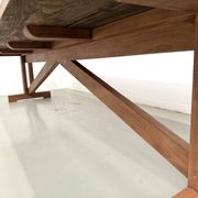 Refectory table in solid pine and beech, with X-shaped legs.