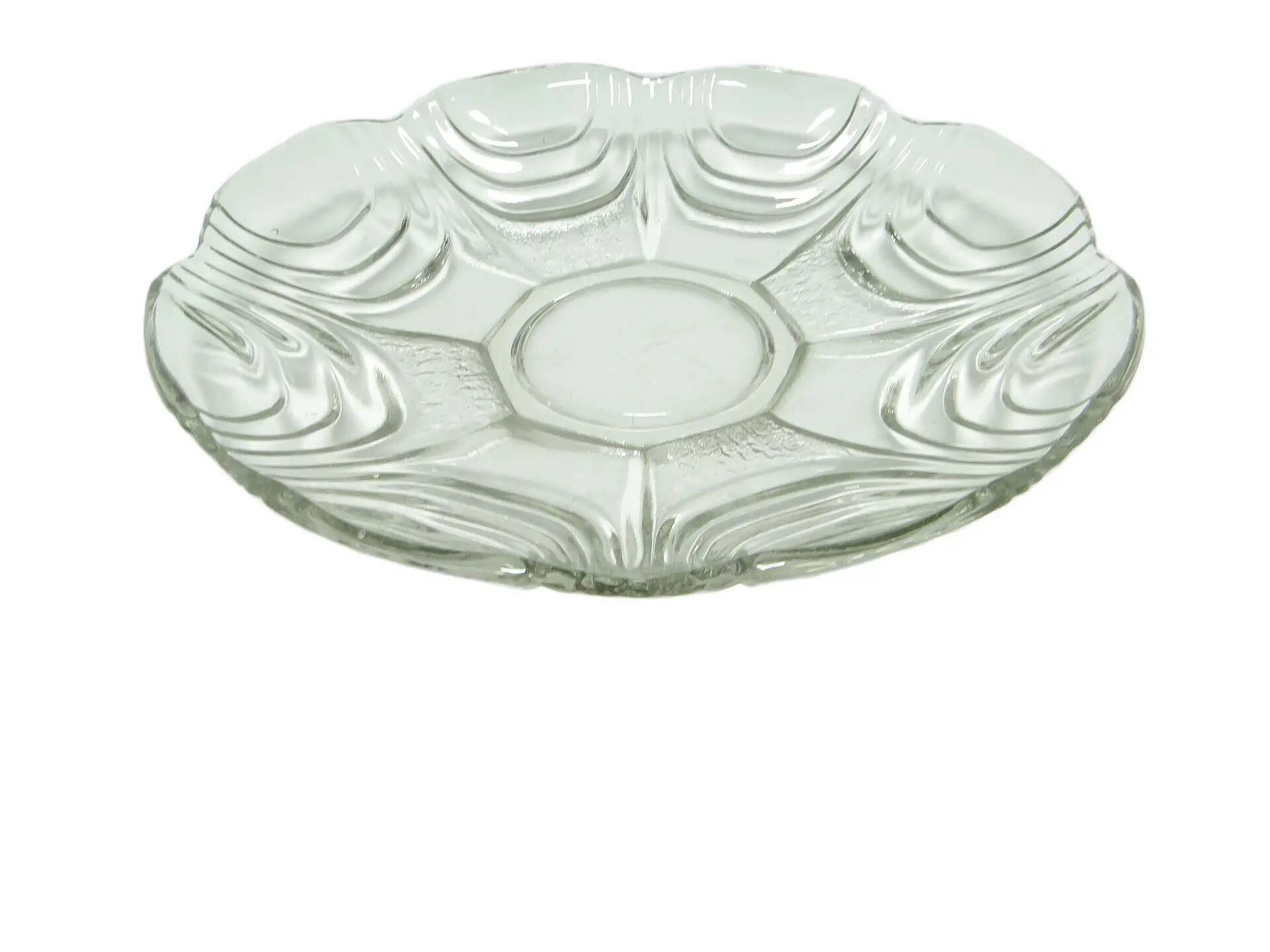 Dish, modernism, transparent glass, Huta Hortensja, Poland, 1950s