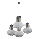 Lustre chromé des années 1970 avec verre de Murano, Italie