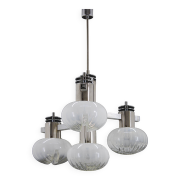 Lustre chromé des années 1970 avec verre de Murano, Italie