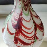 Chimney neck ball vase. Murano style. Flamed swirl design/Multicolored smoke scrolls. Dim 27 x 14 cm